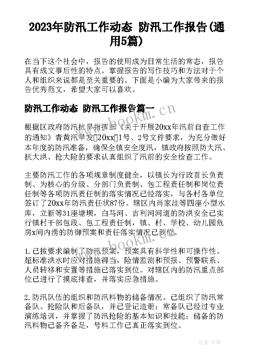 2023年防汛工作动态 防汛工作报告(通用5篇)