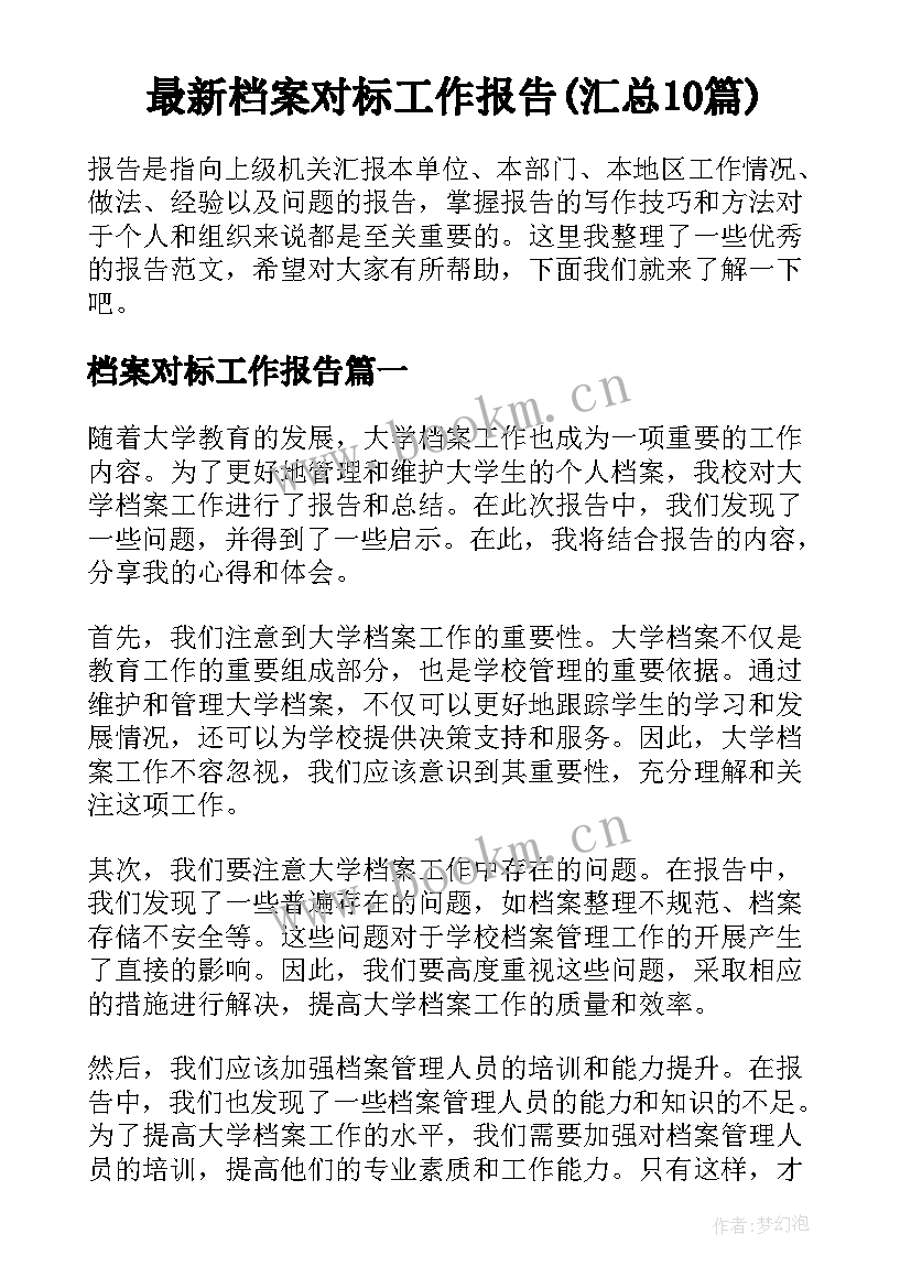 最新档案对标工作报告(汇总10篇)