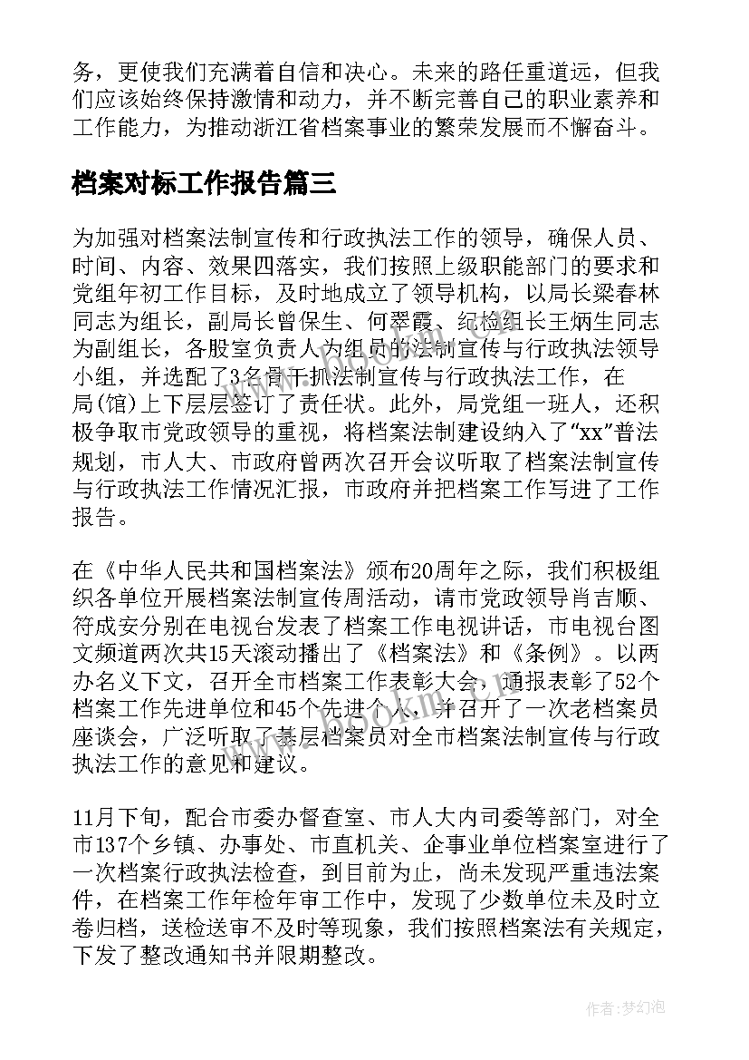 最新档案对标工作报告(汇总10篇)