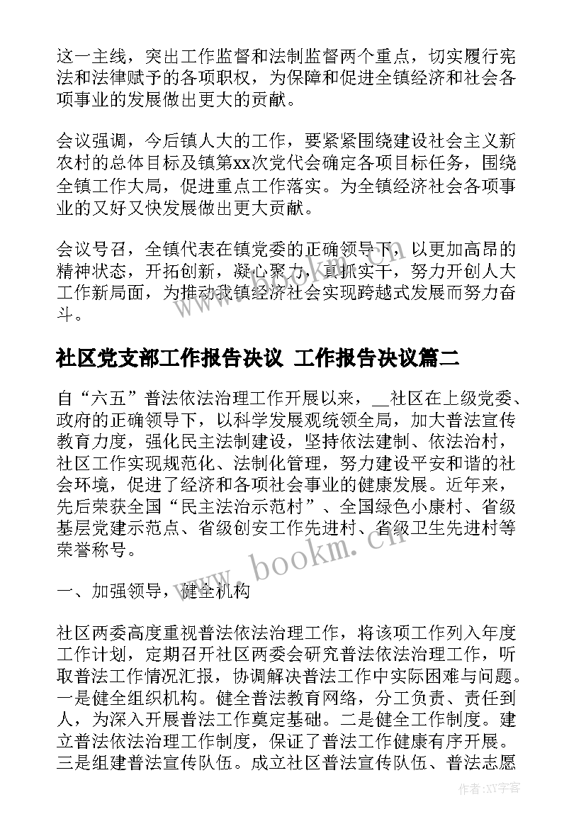 社区党支部工作报告决议 工作报告决议(优质10篇)