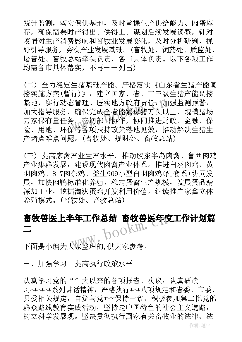 2023年畜牧兽医上半年工作总结 畜牧兽医年度工作计划(汇总5篇)