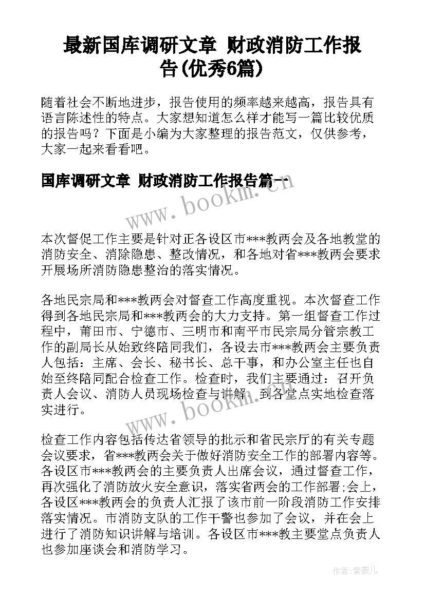 最新国库调研文章 财政消防工作报告(优秀6篇)