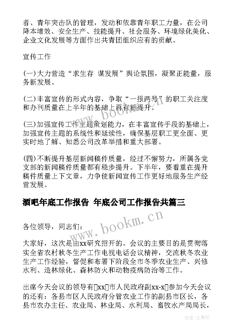 2023年酒吧年底工作报告 年底公司工作报告共(通用5篇)