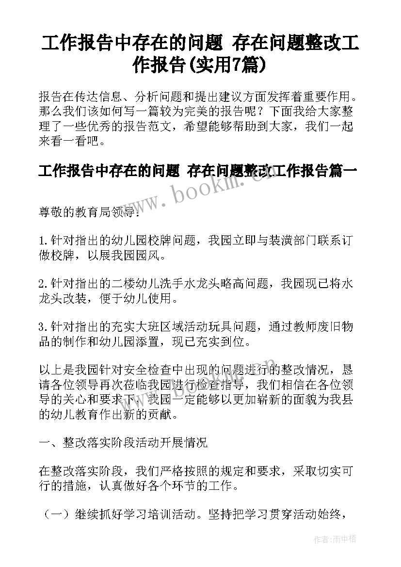 工作报告中存在的问题 存在问题整改工作报告(实用7篇)