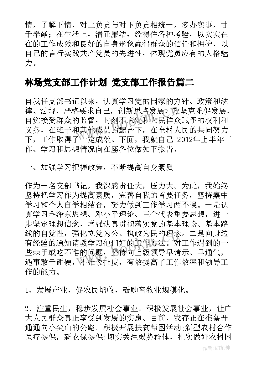林场党支部工作计划 党支部工作报告(大全9篇)