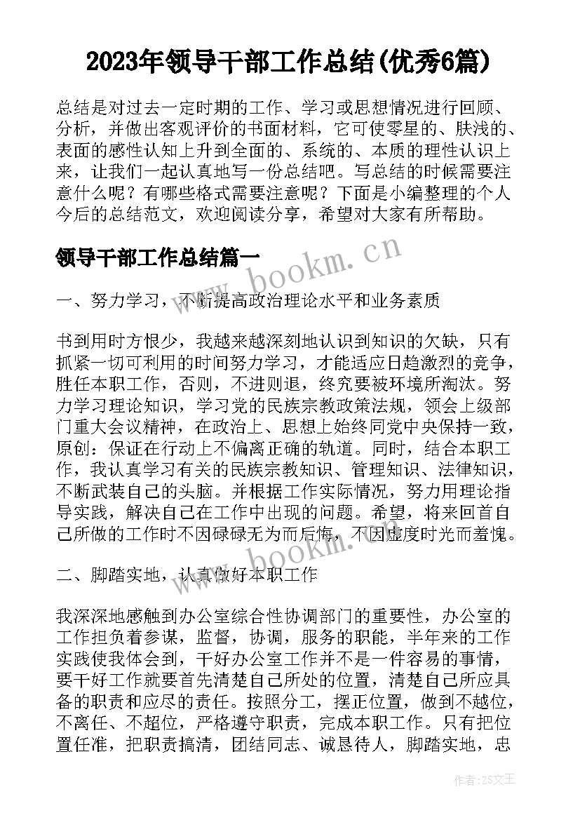 2023年领导干部工作总结(优秀6篇)