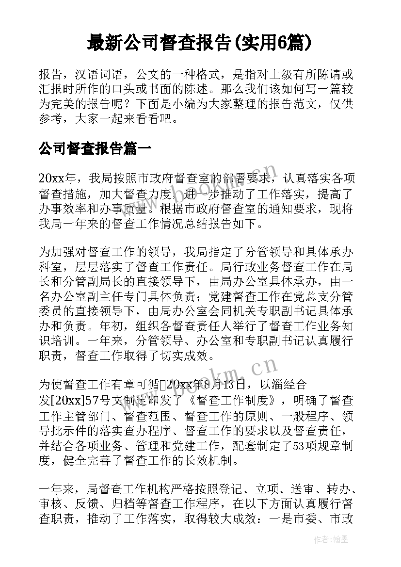 最新公司督查报告(实用6篇)