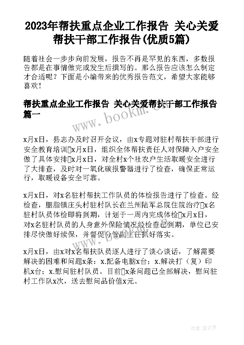 2023年帮扶重点企业工作报告 关心关爱帮扶干部工作报告(优质5篇)