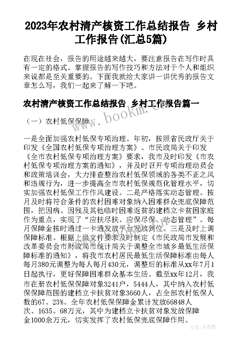 2023年农村清产核资工作总结报告 乡村工作报告(汇总5篇)