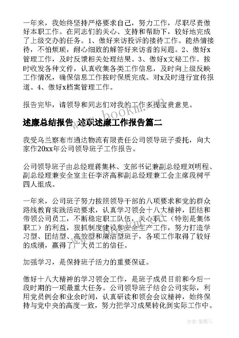 最新述廉总结报告 述职述廉工作报告(汇总8篇)