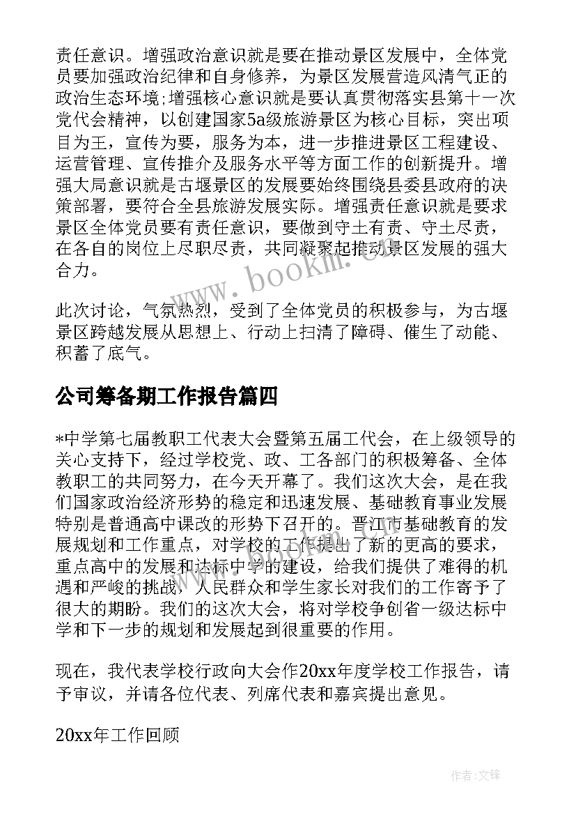 2023年公司筹备期工作报告(大全10篇)