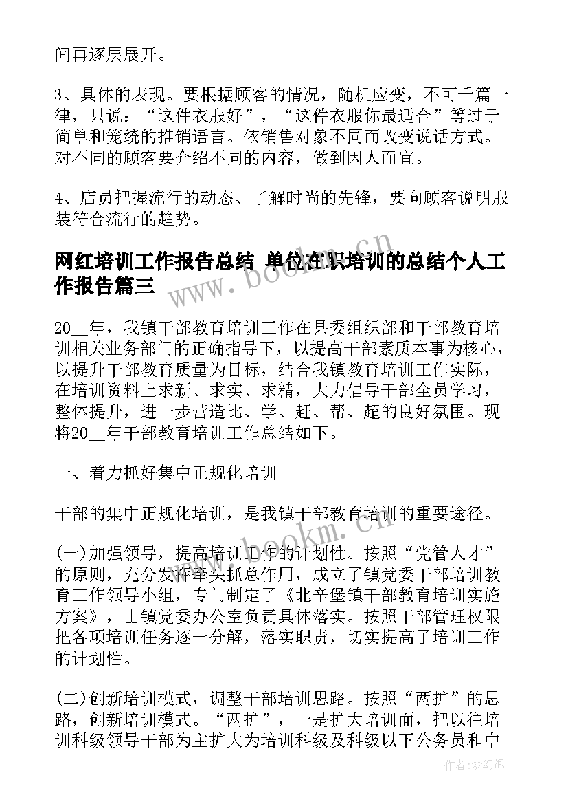 网红培训工作报告总结 单位在职培训的总结个人工作报告(优秀5篇)