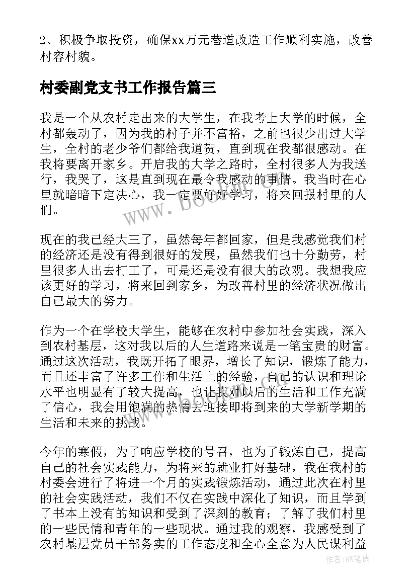 村委副党支书工作报告 村委会工作报告(精选8篇)