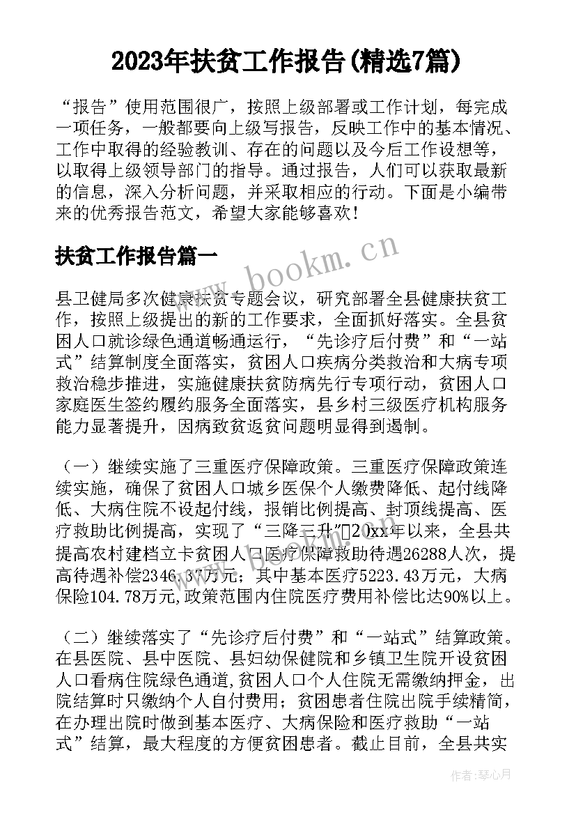 2023年扶贫工作报告(精选7篇)