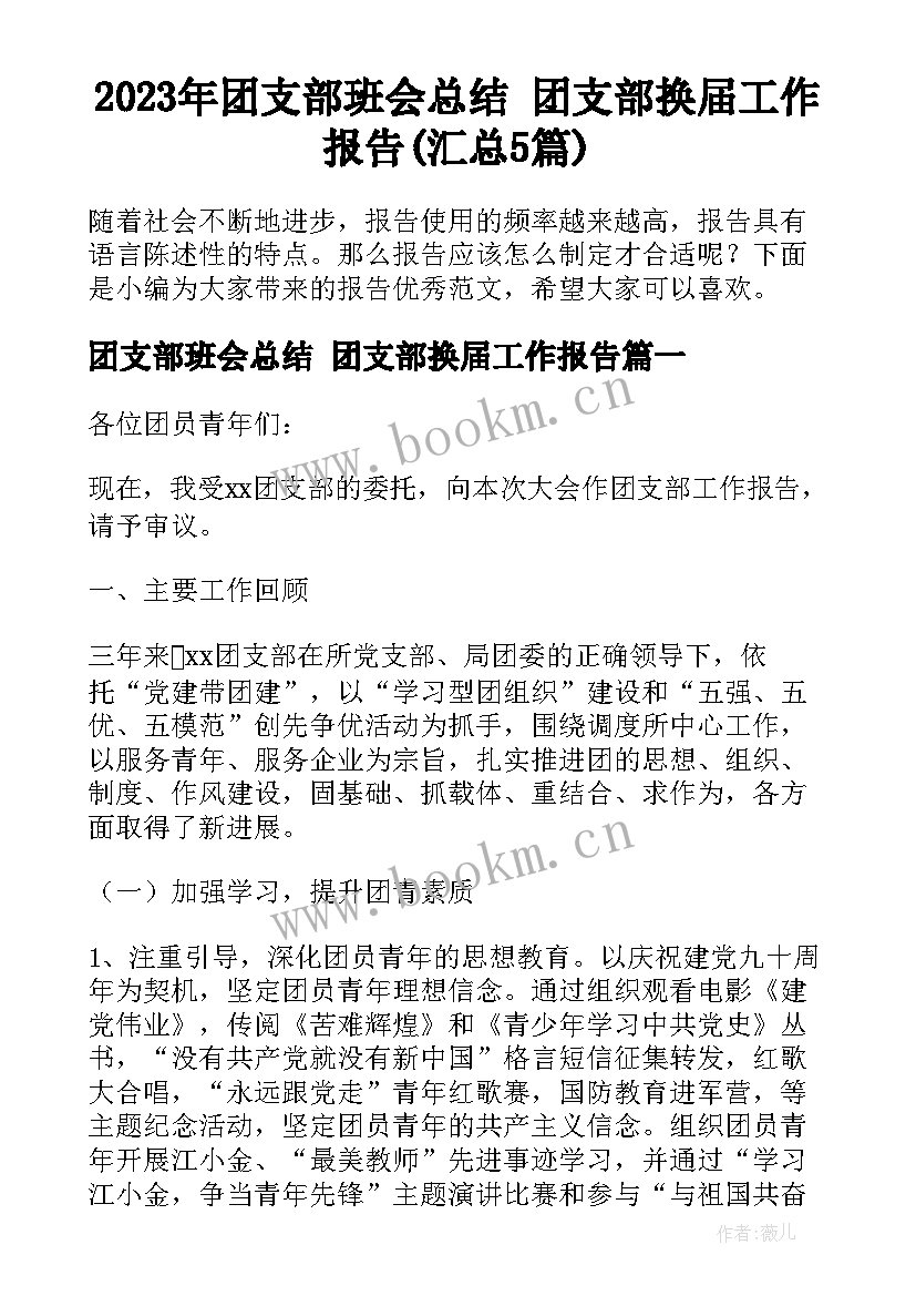 2023年团支部班会总结 团支部换届工作报告(汇总5篇)