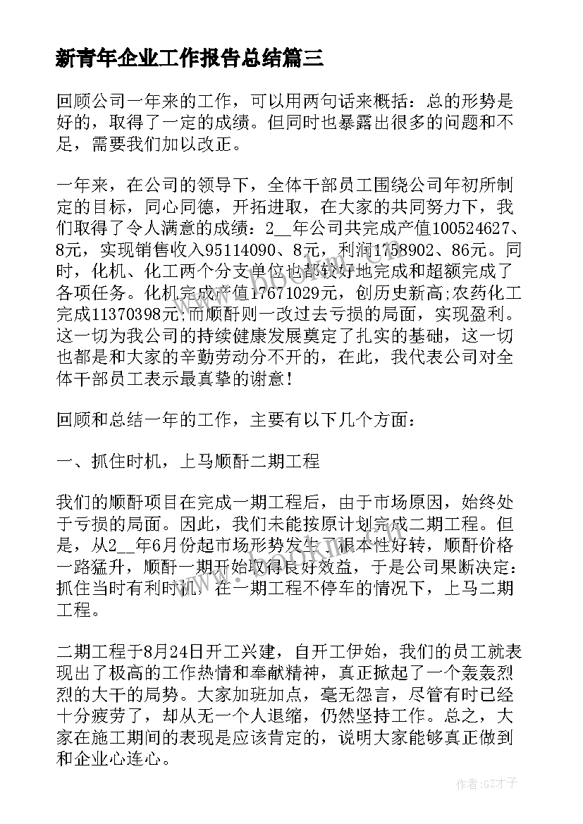 2023年新青年企业工作报告总结 企业员工工作报告总结(优秀6篇)