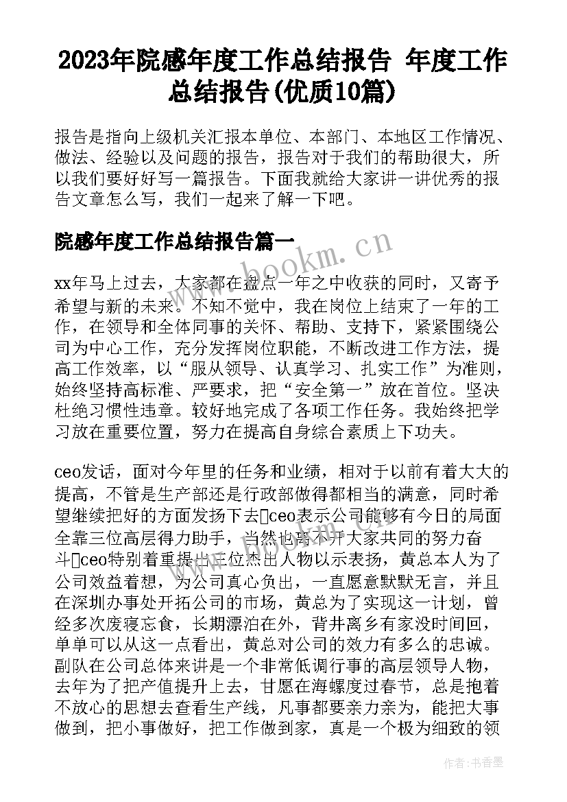 2023年院感年度工作总结报告 年度工作总结报告(优质10篇)