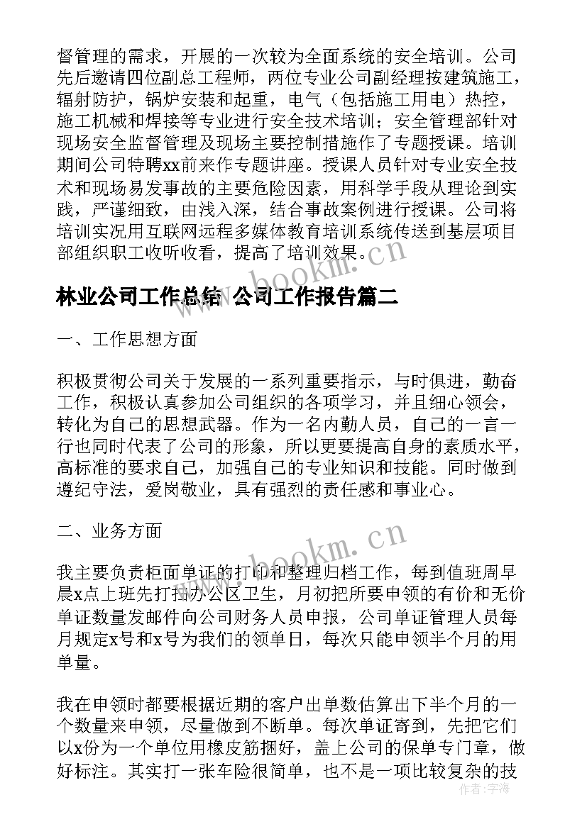 2023年林业公司工作总结 公司工作报告(优质7篇)