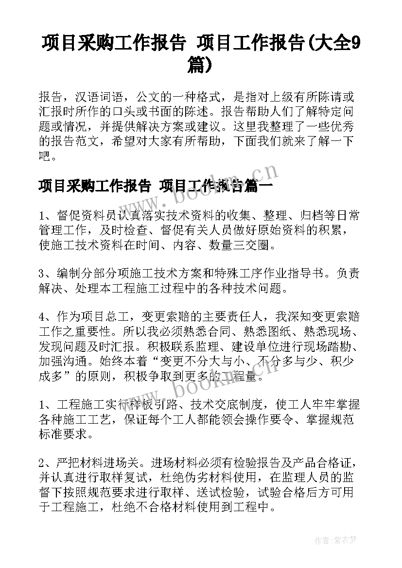 项目采购工作报告 项目工作报告(大全9篇)