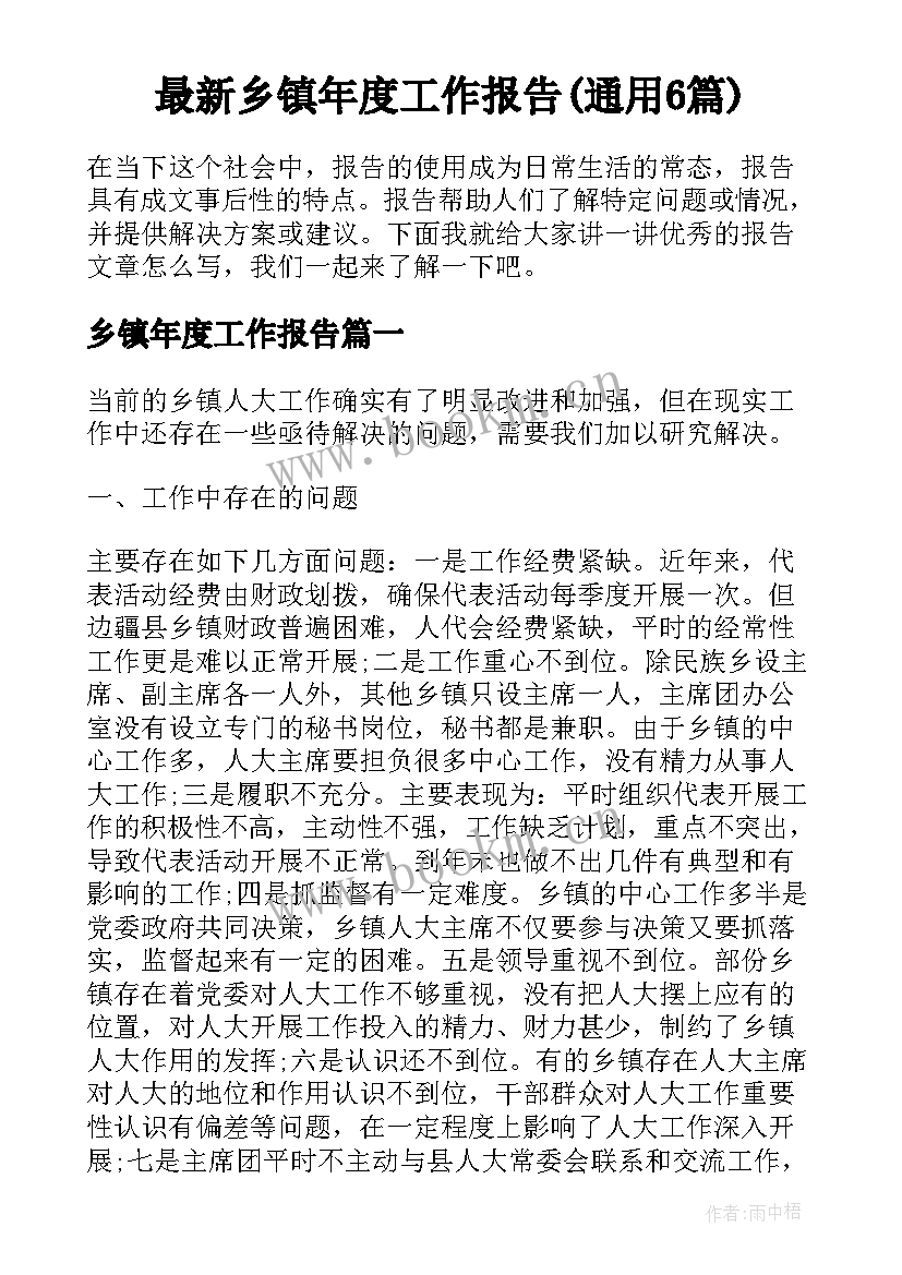 最新乡镇年度工作报告(通用6篇)