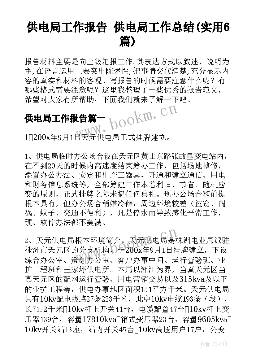 供电局工作报告 供电局工作总结(实用6篇)