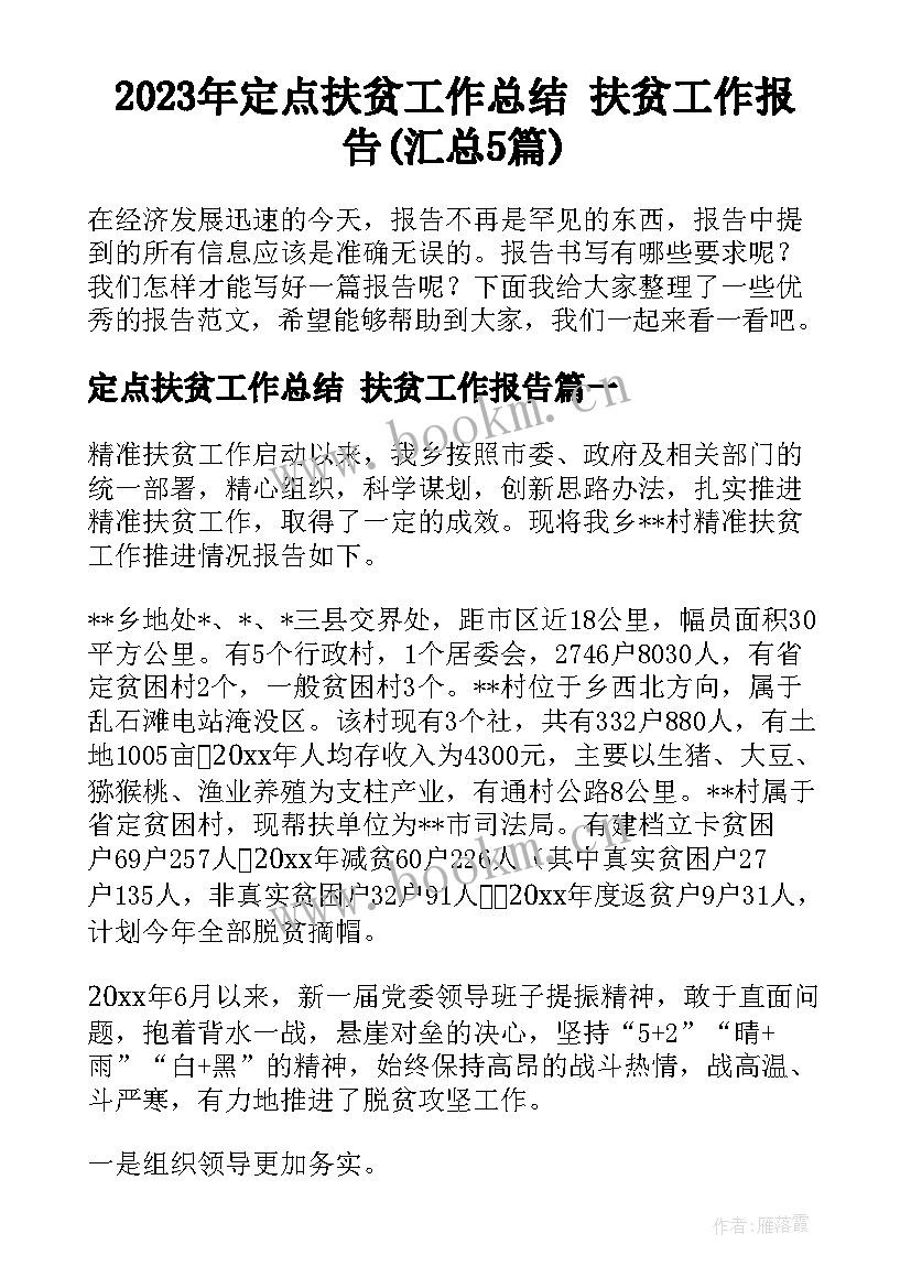 2023年定点扶贫工作总结 扶贫工作报告(汇总5篇)