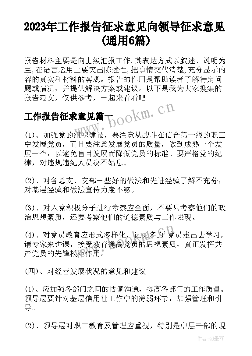 2023年工作报告征求意见 向领导征求意见(通用6篇)