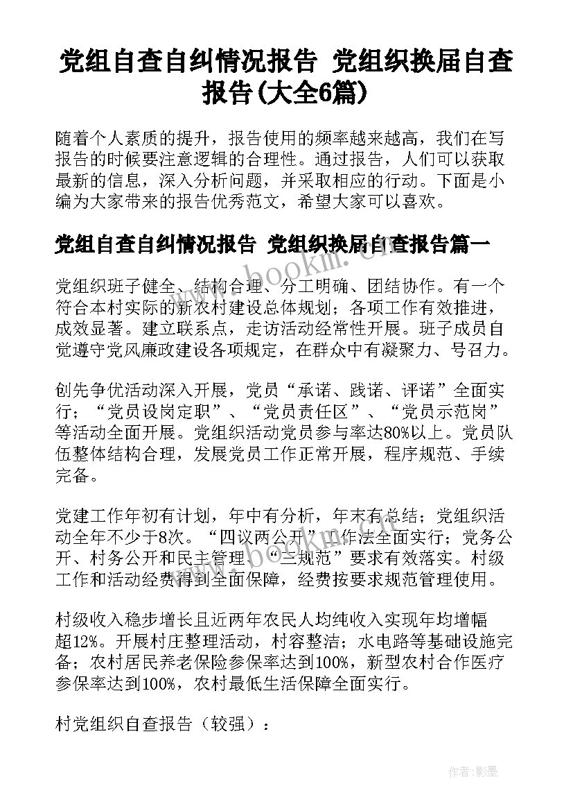 党组自查自纠情况报告 党组织换届自查报告(大全6篇)