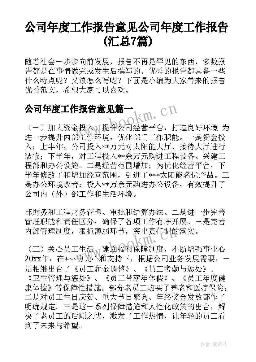 公司年度工作报告意见 公司年度工作报告(汇总7篇)