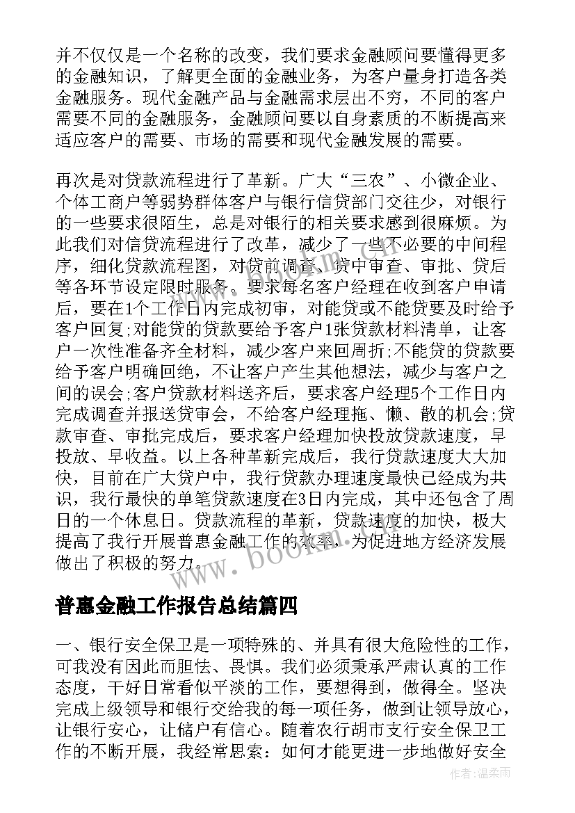 2023年普惠金融工作报告总结(优质10篇)