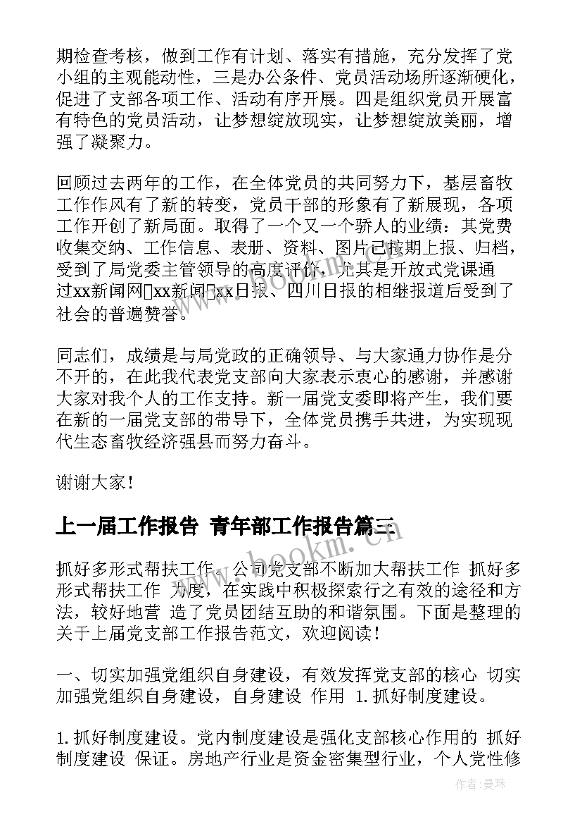 最新上一届工作报告 青年部工作报告(通用5篇)