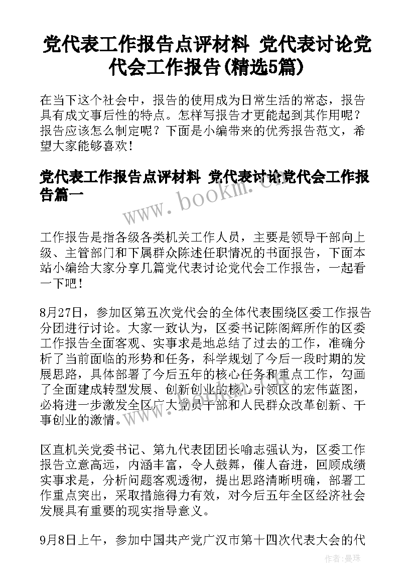 党代表工作报告点评材料 党代表讨论党代会工作报告(精选5篇)