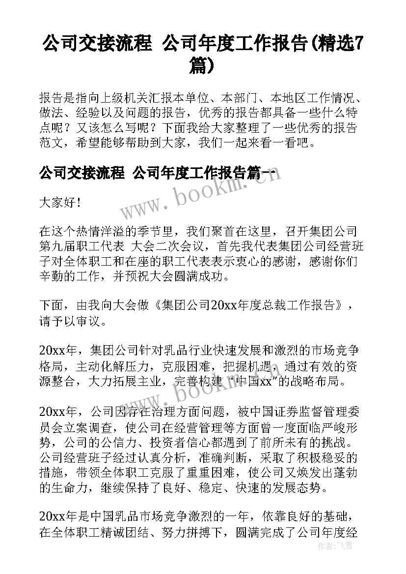 公司交接流程 公司年度工作报告(精选7篇)