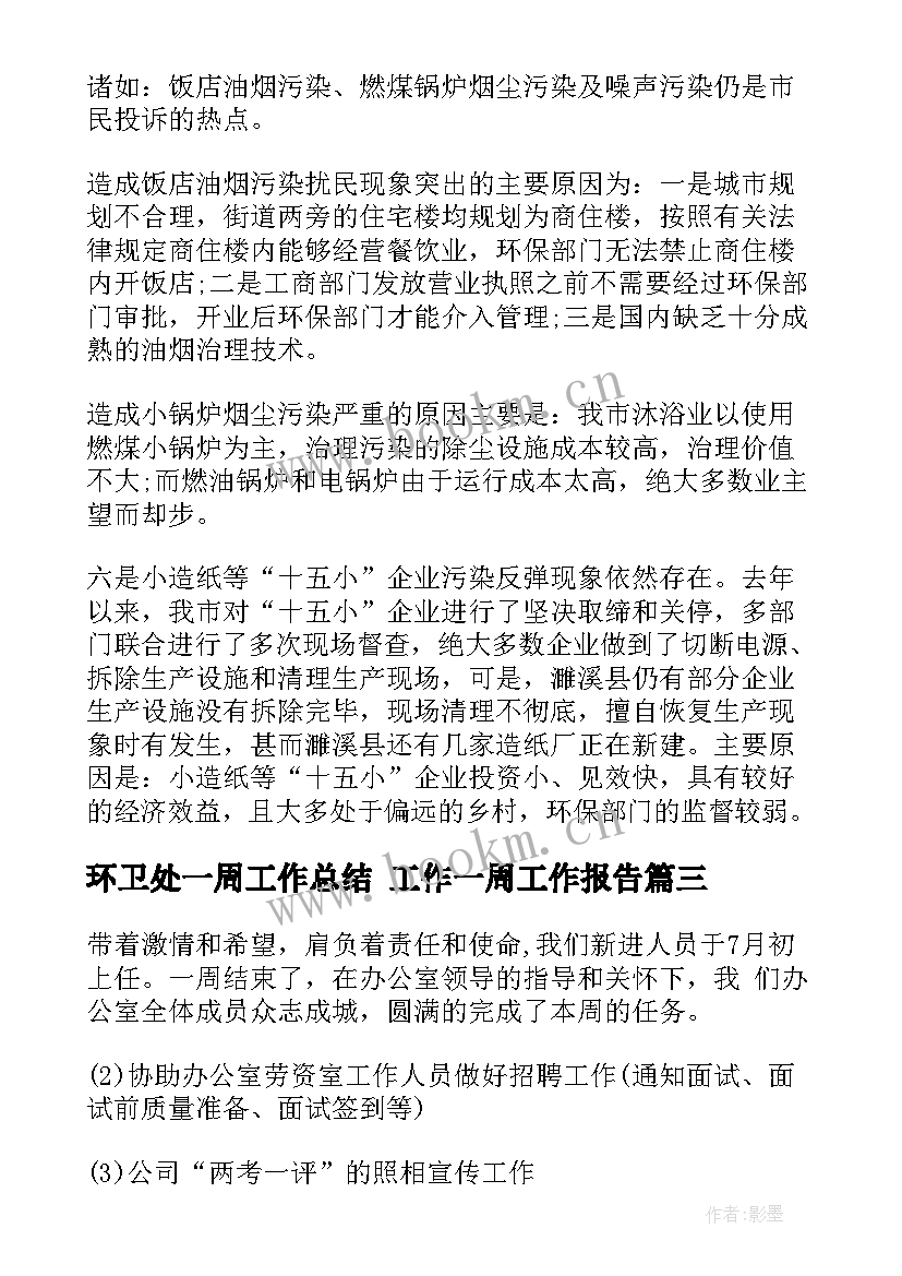 2023年环卫处一周工作总结 工作一周工作报告(优质5篇)