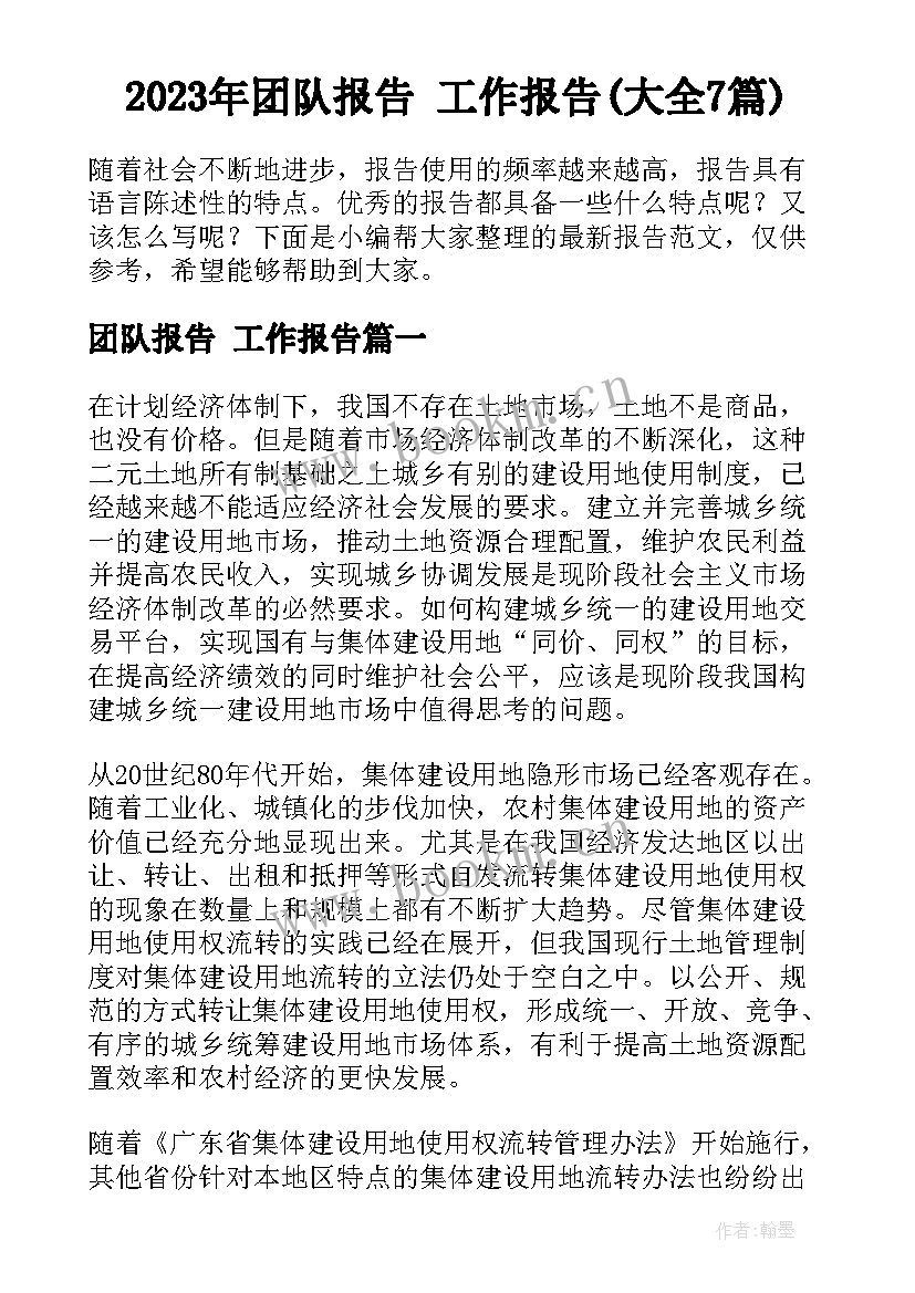 2023年团队报告 工作报告(大全7篇)