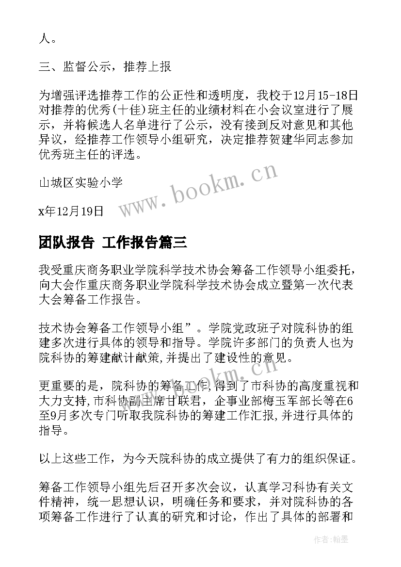 2023年团队报告 工作报告(大全7篇)