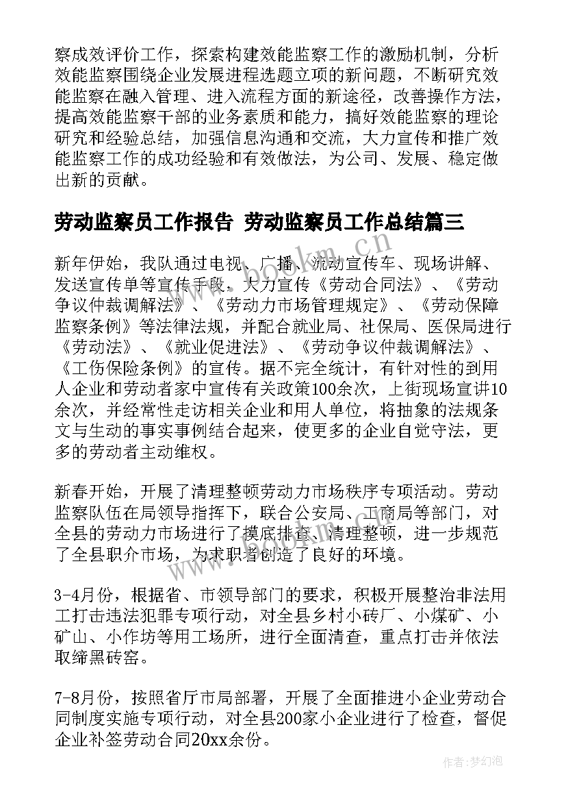 劳动监察员工作报告 劳动监察员工作总结(模板5篇)