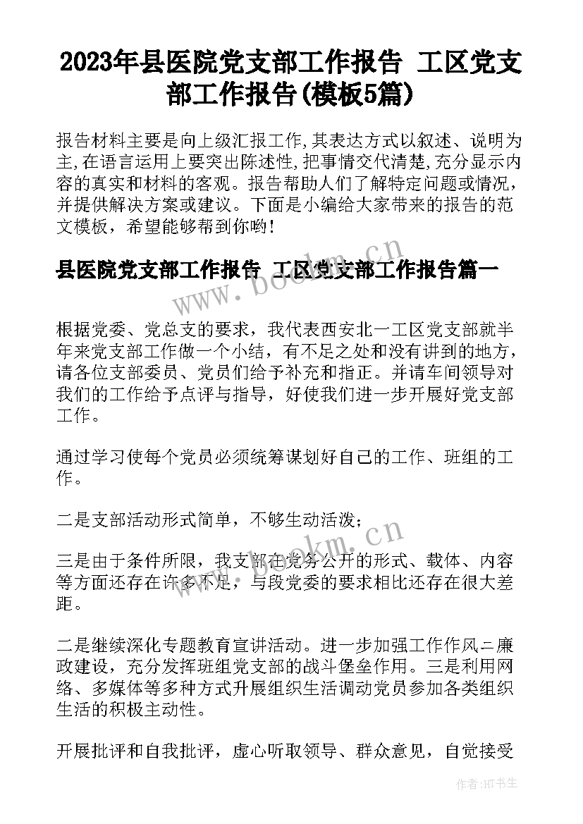 2023年县医院党支部工作报告 工区党支部工作报告(模板5篇)