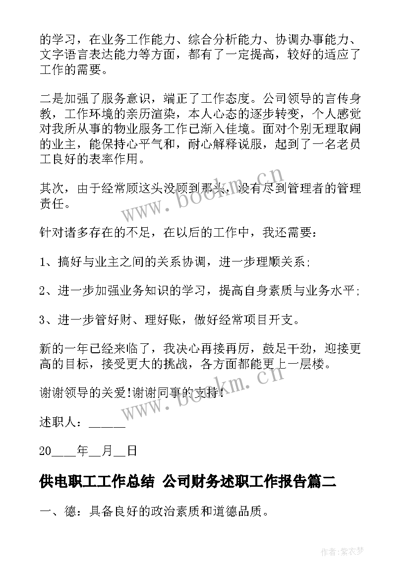 供电职工工作总结 公司财务述职工作报告(模板5篇)