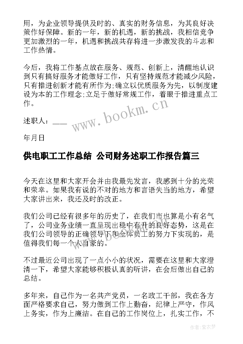 供电职工工作总结 公司财务述职工作报告(模板5篇)