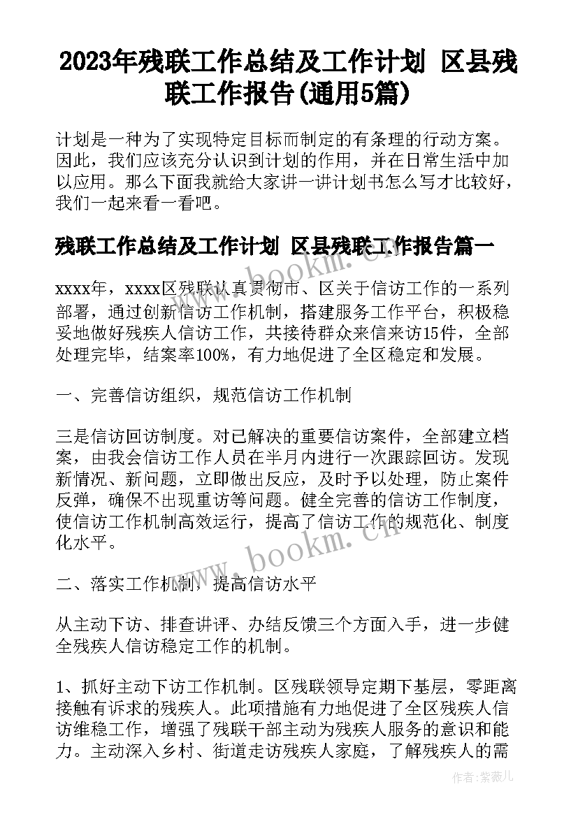 2023年残联工作总结及工作计划 区县残联工作报告(通用5篇)