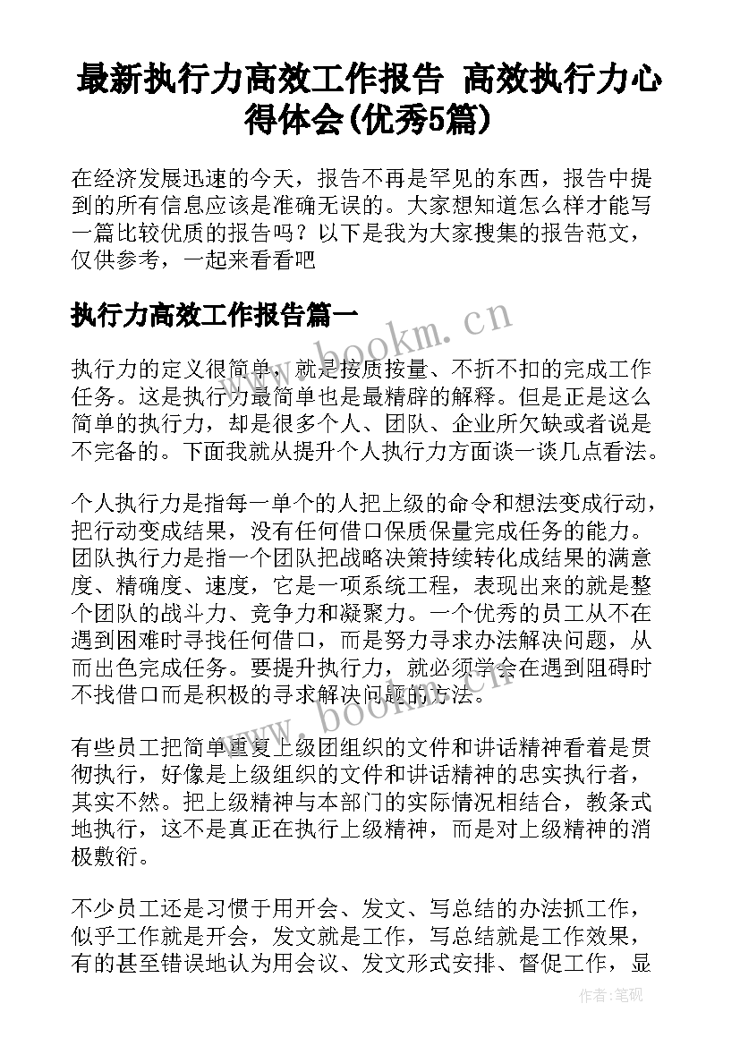 最新执行力高效工作报告 高效执行力心得体会(优秀5篇)