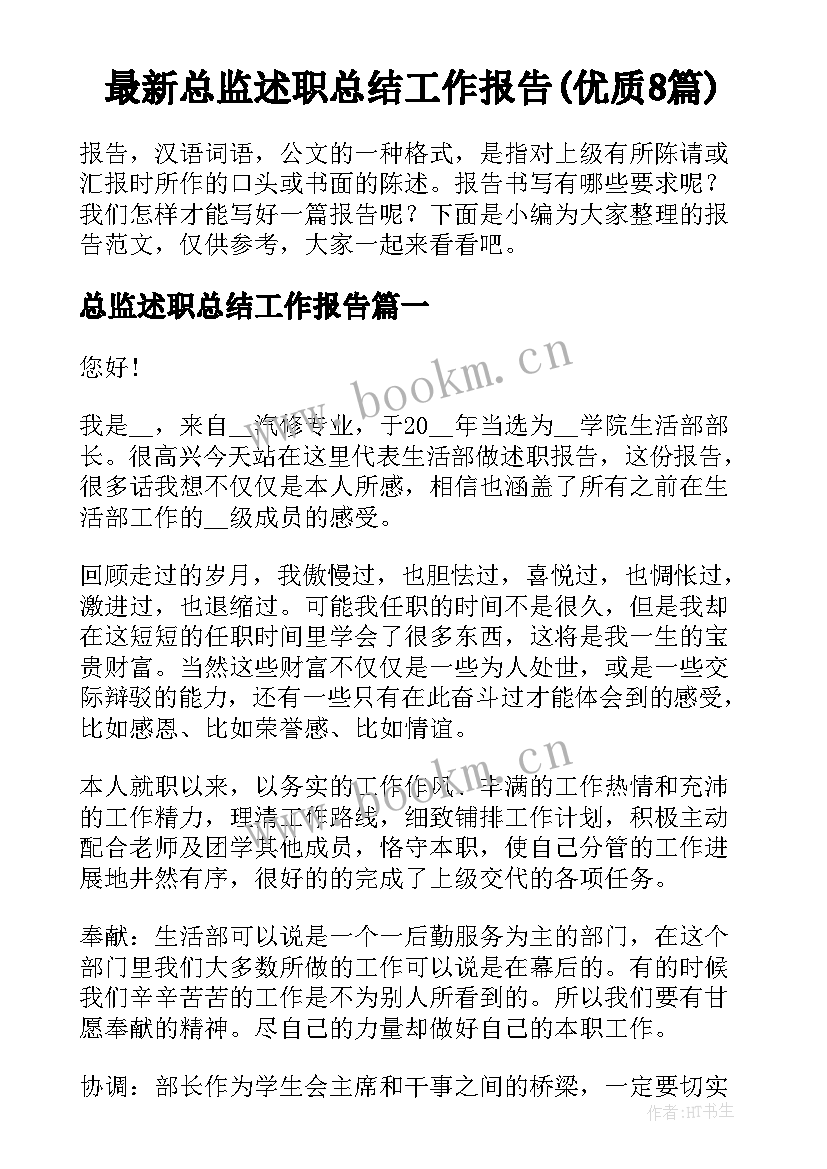 最新总监述职总结工作报告(优质8篇)