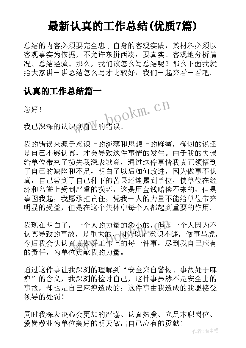 最新认真的工作总结(优质7篇)