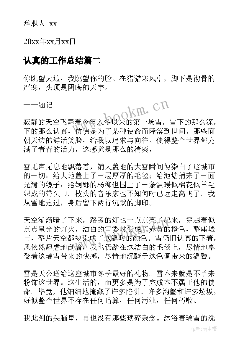 最新认真的工作总结(优质7篇)