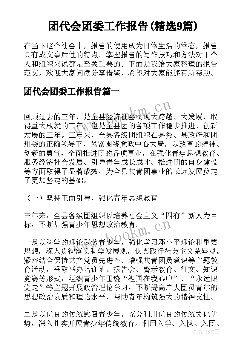 团代会团委工作报告(精选9篇)