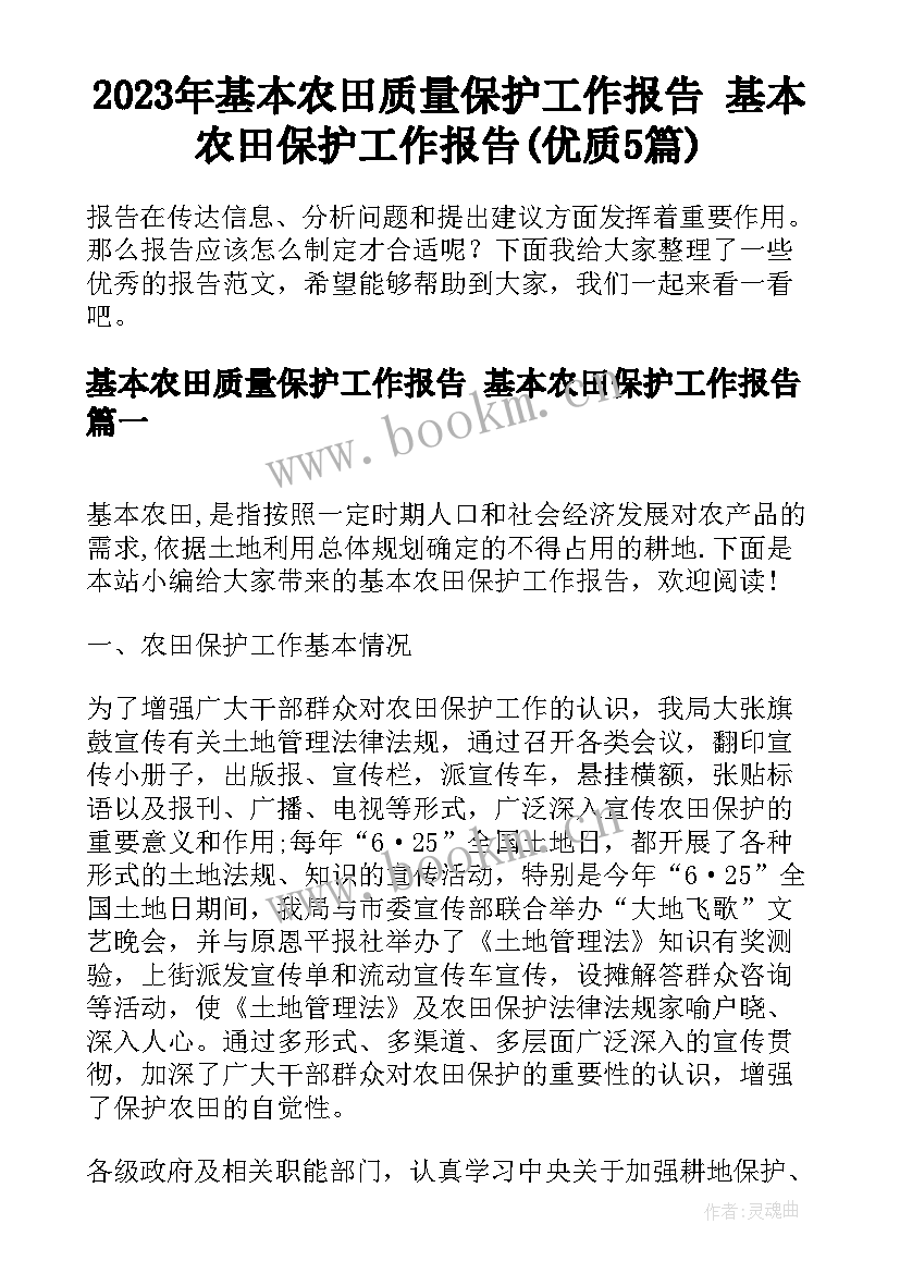 2023年基本农田质量保护工作报告 基本农田保护工作报告(优质5篇)