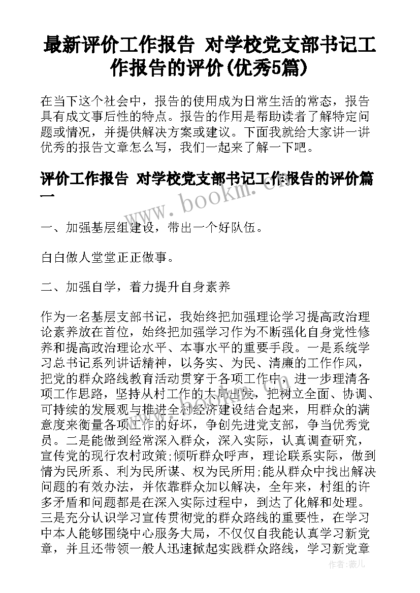 最新评价工作报告 对学校党支部书记工作报告的评价(优秀5篇)