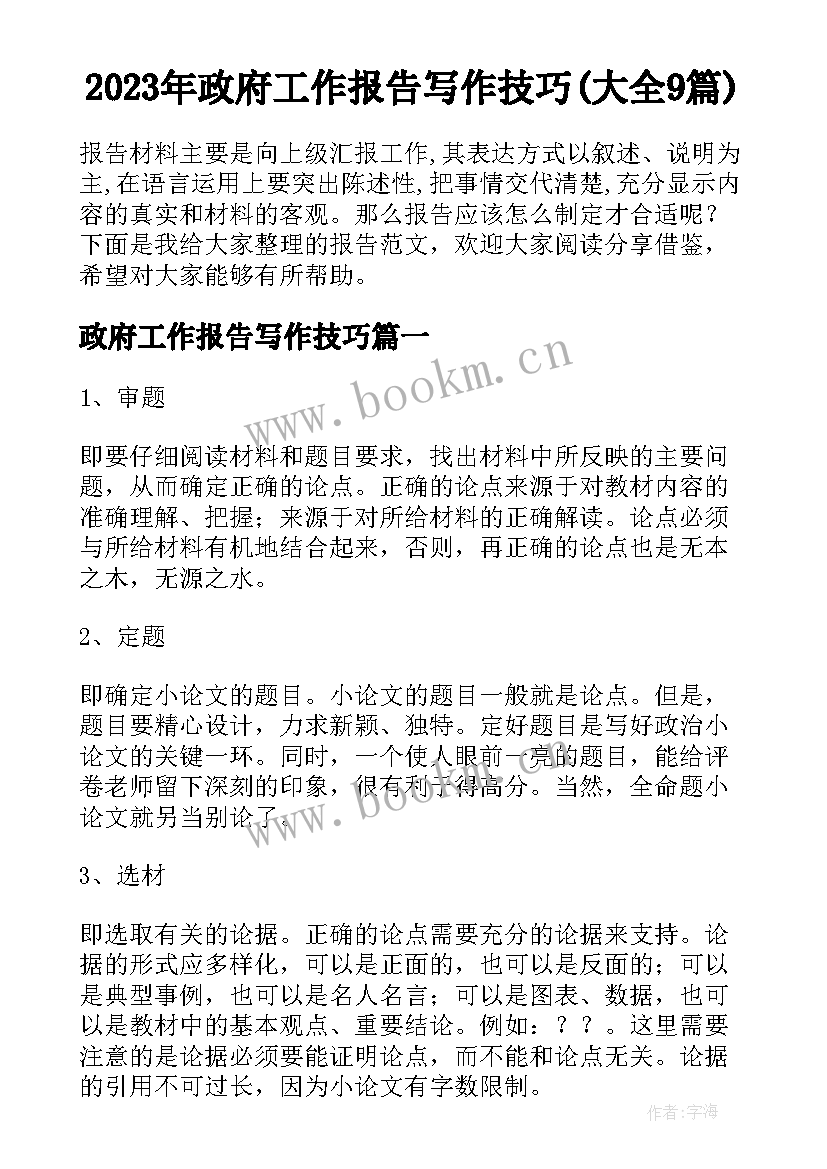 2023年政府工作报告写作技巧(大全9篇)