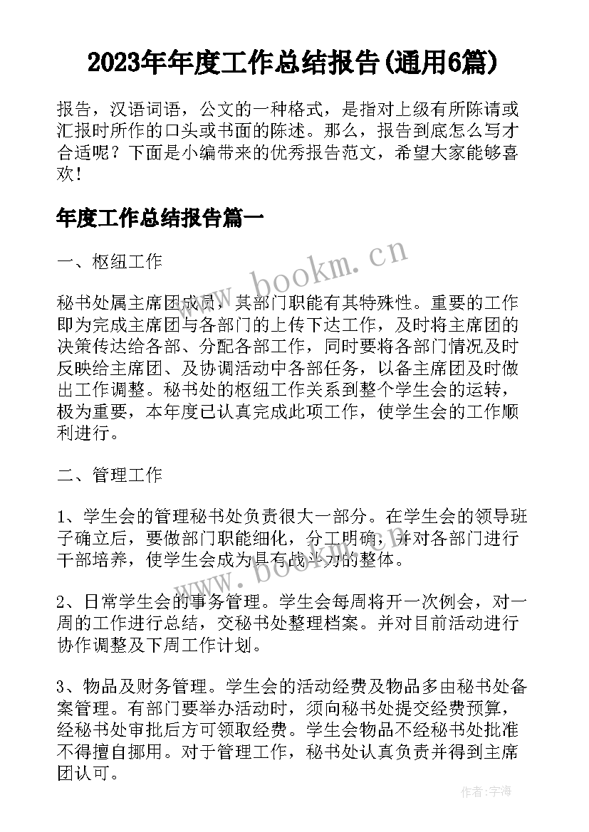 2023年年度工作总结报告(通用6篇)